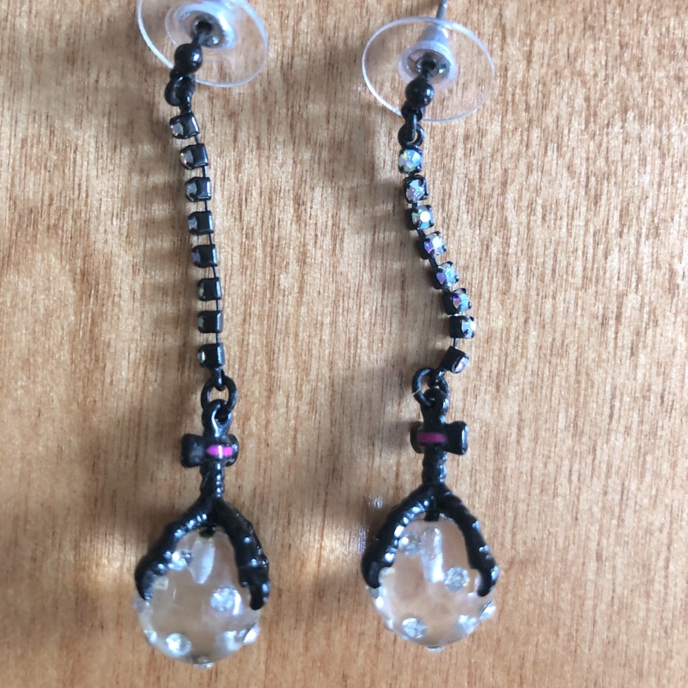 Betsy Johnson Bird Claw Crystal Earrings
